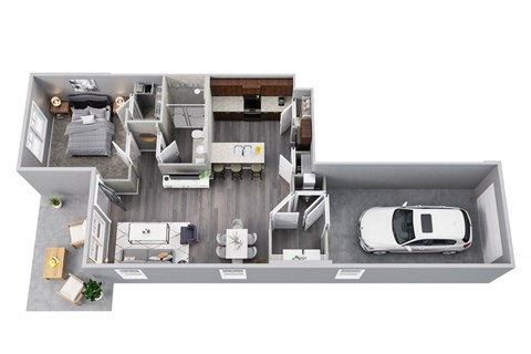 Floor plan for 1 bed, 1 bath, 746 sqft